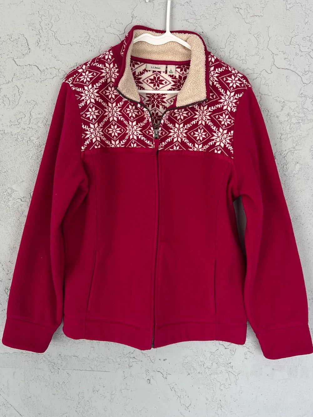 L.L. Bean Fleece Snowflake Full Zip Pink Jacket Size Large